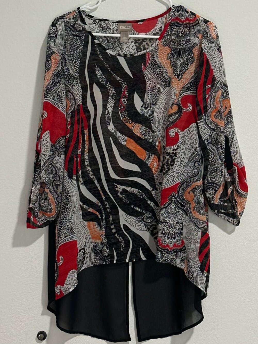 Chico's Sheer Paisley Zebra Print High-Low Tunic Top Size 1 (M)